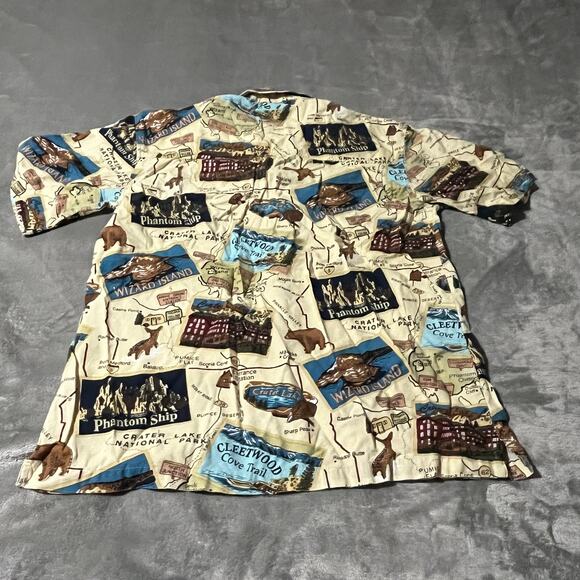 Dem Crazy Shirt Mens‎ Large Cream All Over Print Button Up Short Sleeves Casual - Picture 5 of 9